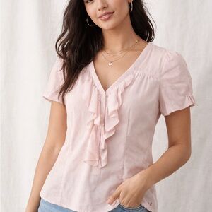 American Eagle Outfitters Pink Ruffle Blouse